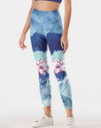 Blue pond lotus leaf lotus print breathable leggings