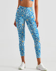 Flower abstract naive blue chrysanthemum leggings