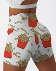 Cartoon french fries pattern print shorts