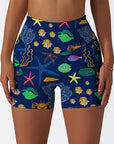 Ocean marine life coral dark blue shorts