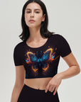 Abstract neon light glow butterfly short sleeves