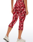 Red abstract flower breathable waistband capris