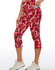 Red abstract flower breathable waistband capris