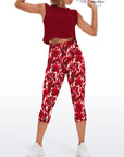 Red abstract flower breathable waistband capris