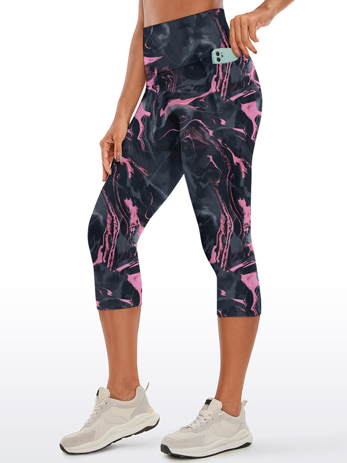 Pink smudged marble water ripple capris