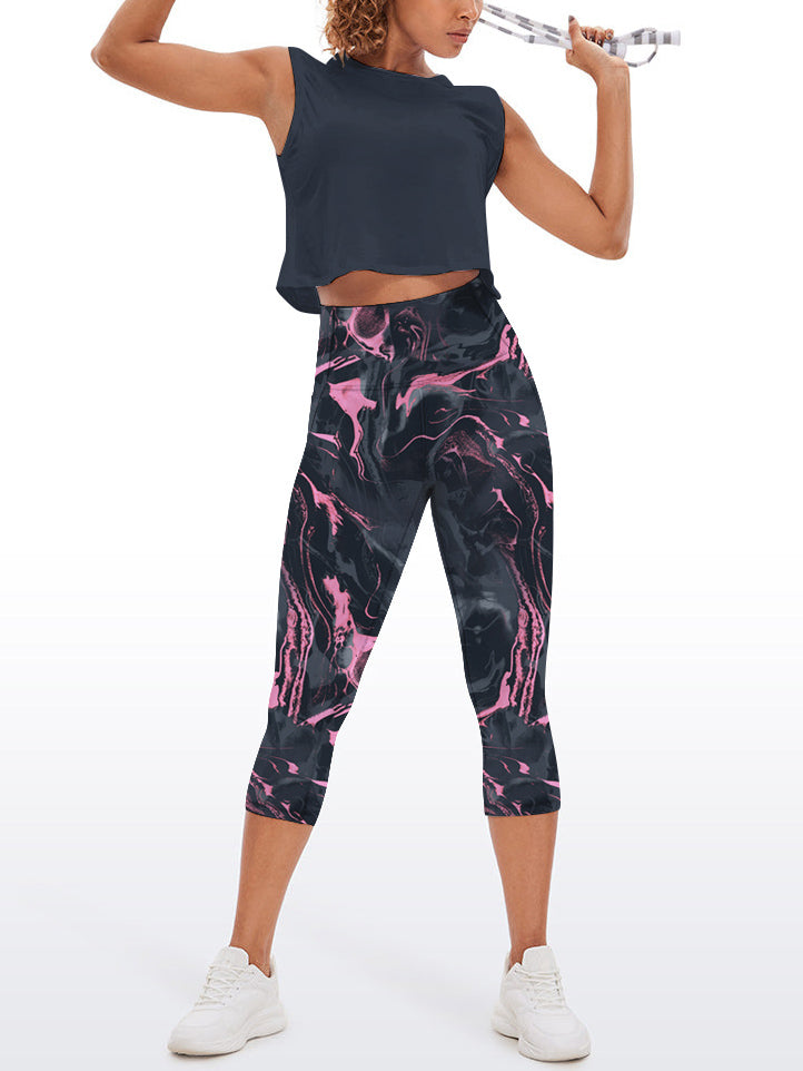 Pink smudged marble water ripple capris