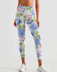 Flower watercolor palm leaves hydrangeas peony leggings