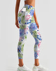 Flower watercolor palm leaves hydrangeas peony leggings