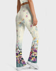 Flower purple plumeria design flare leggings