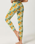 Flower yellow plumeria turtle leaves leggings