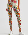 Flower watercolor pink and orange hibiscus leggings