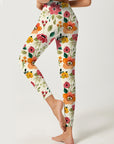 Flower watercolor pink and orange hibiscus leggings