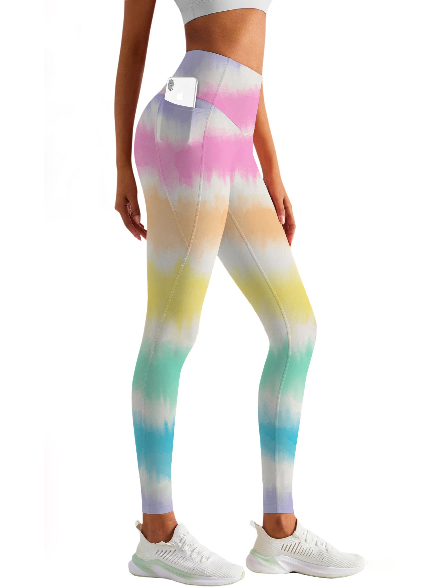 Watercolor tie dye rainbow leggings