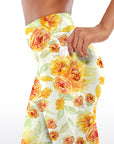 Flower yellow peonies watercolor capris