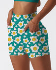 Cartoon fried eggs pattern pastel blue shorts