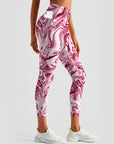 Red vortex liquid water ripple print leggings