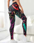 Love paint heart shape black yoga leggings