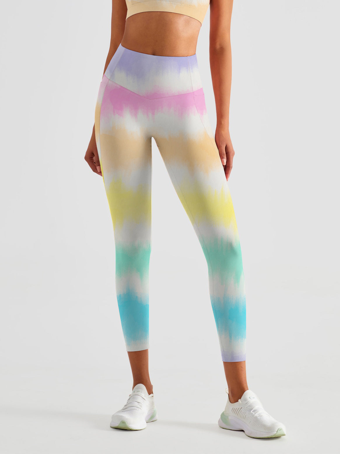 Watercolor tie dye rainbow leggings