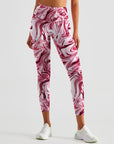 Red vortex liquid water ripple print leggings