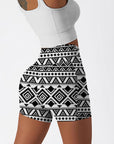 Ethnic tribal aztec motives black white shorts