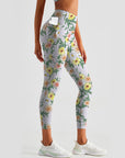 Flower yellow blooming peonies watercolor leggings