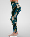 Botanical jungle print frangipani leggings