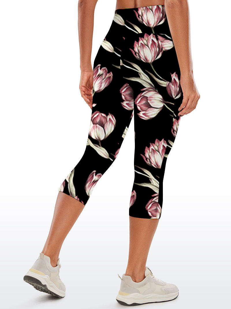 Flower pink magnolia black capris