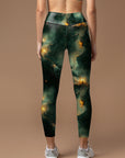 Abstract dark green fluid gilded water ripple leggings