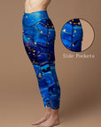 Water ripple blue abstract gilt tie dye leggings