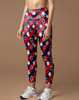 Abstract star flag colors blue red white colors leggings