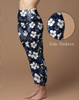 Flower hand painted hibiscus dark leggings