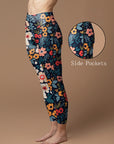 Flower big and small colorful flower dark leggings