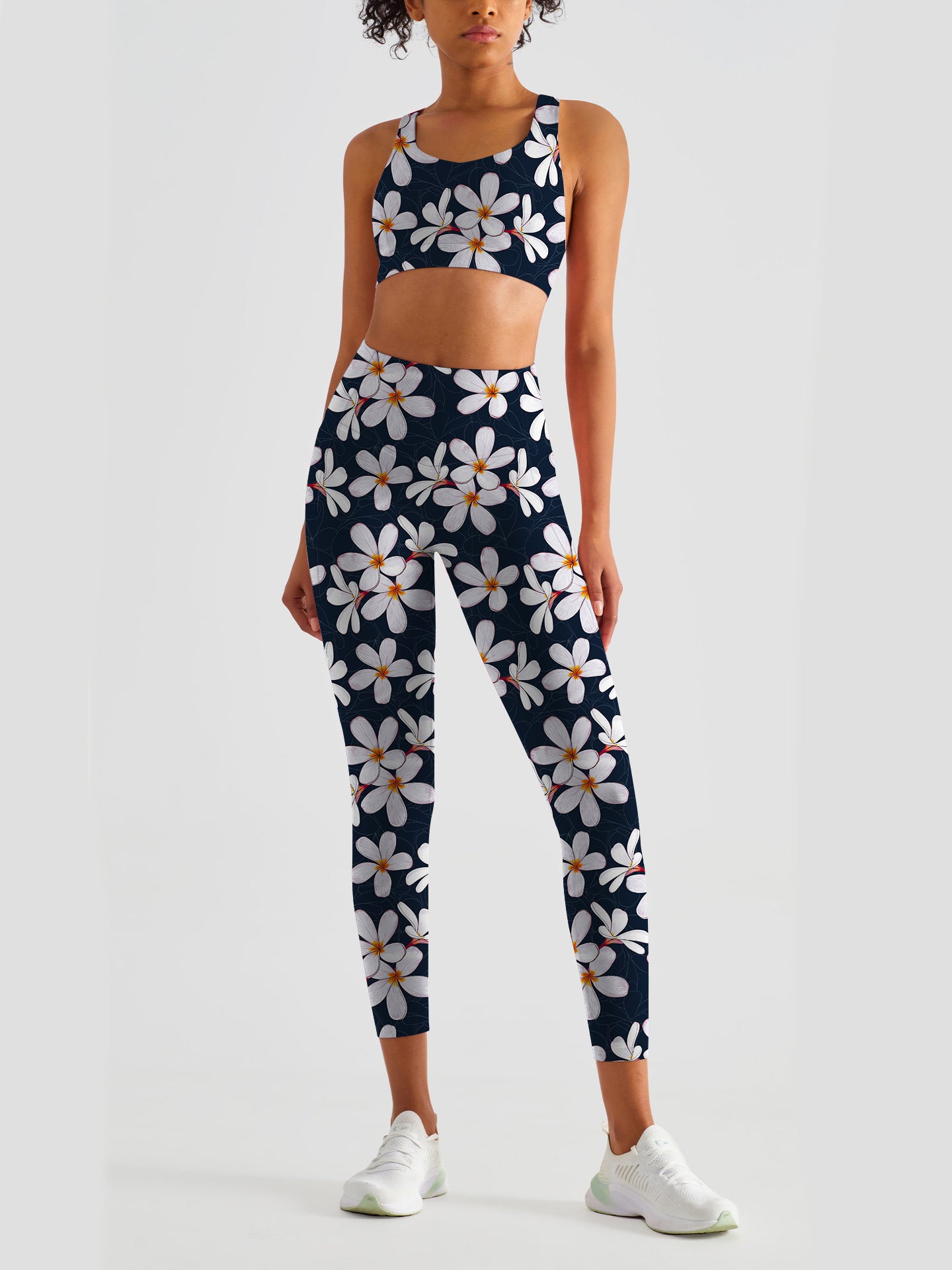 Flower white plumeria yoga leggings