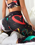 Love paint heart shape black yoga leggings