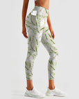 Flower white lily green wheat watercolor leggings