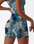 Blue irregular patchwork design shorts