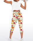 Flower watercolor pink and orange hibiscus capris