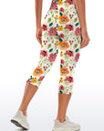 Flower watercolor pink and orange hibiscus capris