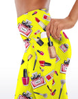 Cosmetic set perfume lipstick print yellow capris