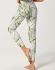 Flower white lily green wheat watercolor leggings