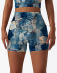 Blue irregular patchwork design shorts