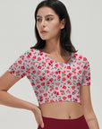 Flower pink ditsy wildflower short sleeve tops