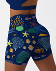 Ocean marine life coral dark blue shorts