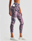 Animal leopard zebra print patchwork pink leggings