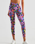 Flower hand paint magnolia love rainbow patchwork leggings