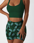 Botanical green palm leaves shorts