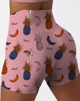 Fruit pineapple banana leopard pink shorts