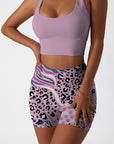 Animal leopard zebra print patchwork pink yoga shorts