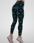 Vintage turquoise and yellow oriental pattern leggings