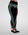 Love hip heart colorful leopard splice black leggings